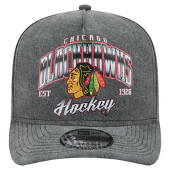 Chicago Blackhawks New Era Throwback Washed A-Frame Pre-Curved 9FIFTY Snapback Hat - Charcoal Hats