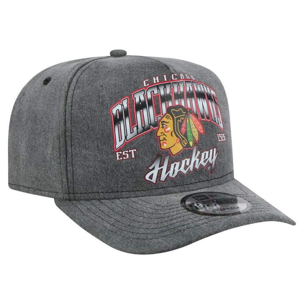 Chicago Blackhawks New Era Throwback Washed A-Frame Pre-Curved 9FIFTY Snapback Hat - Charcoal Hats