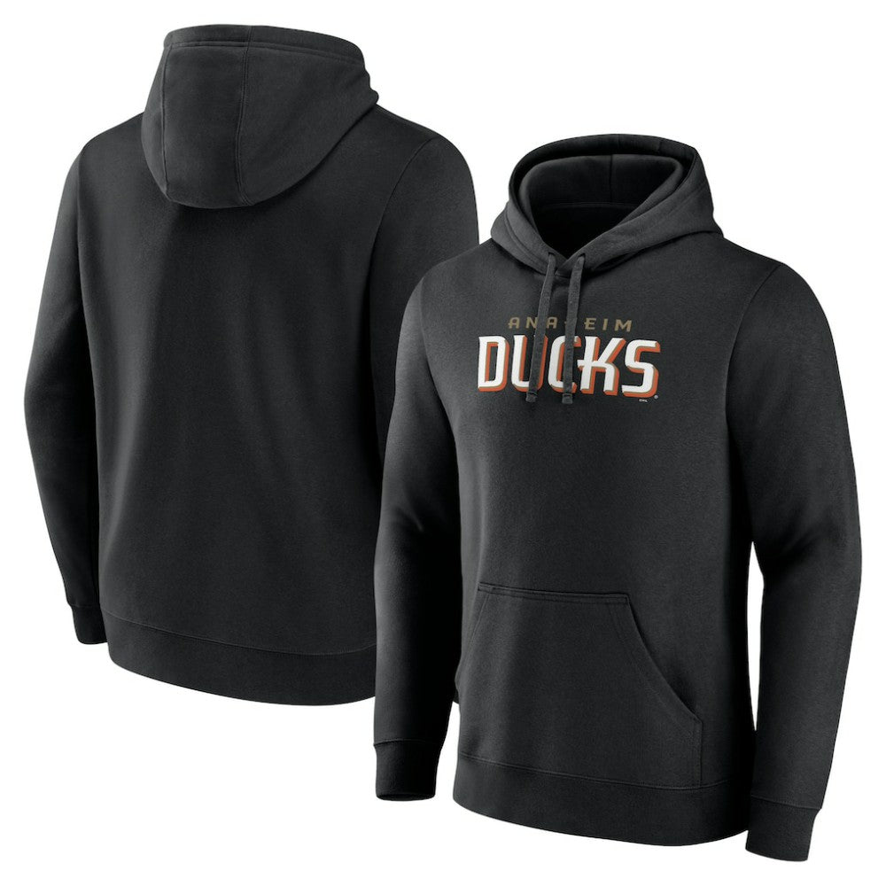 Anaheim Ducks Fanatics Wordmark Logo Fleece Pullover Hoodie - Black Hoodies