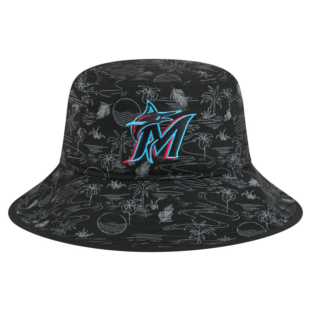 Miami Marlins 2025 Spring Training All Over Print Bucket Hat Black