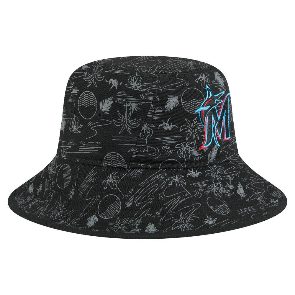 Miami Marlins 2025 Spring Training All Over Print Bucket Hat Black