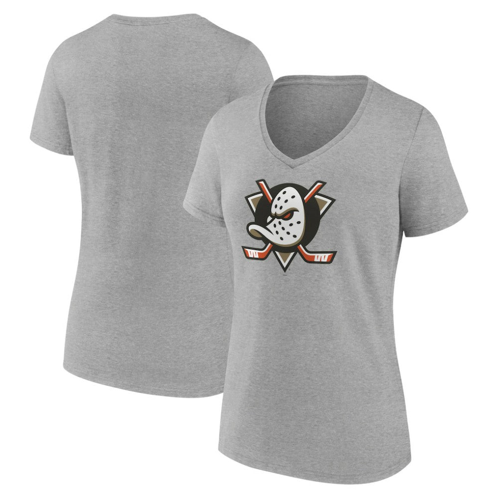 Anaheim Ducks Women's Primary Logo V-Neck T-Shirt – Gray T-shirts