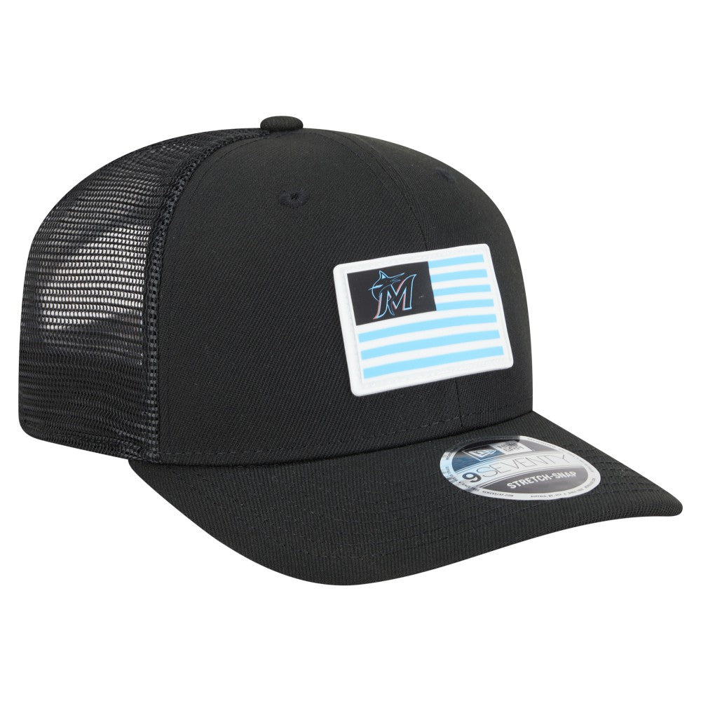 Miami Marlins Flag 9SEVENTY Stretch-Snap Hat Black