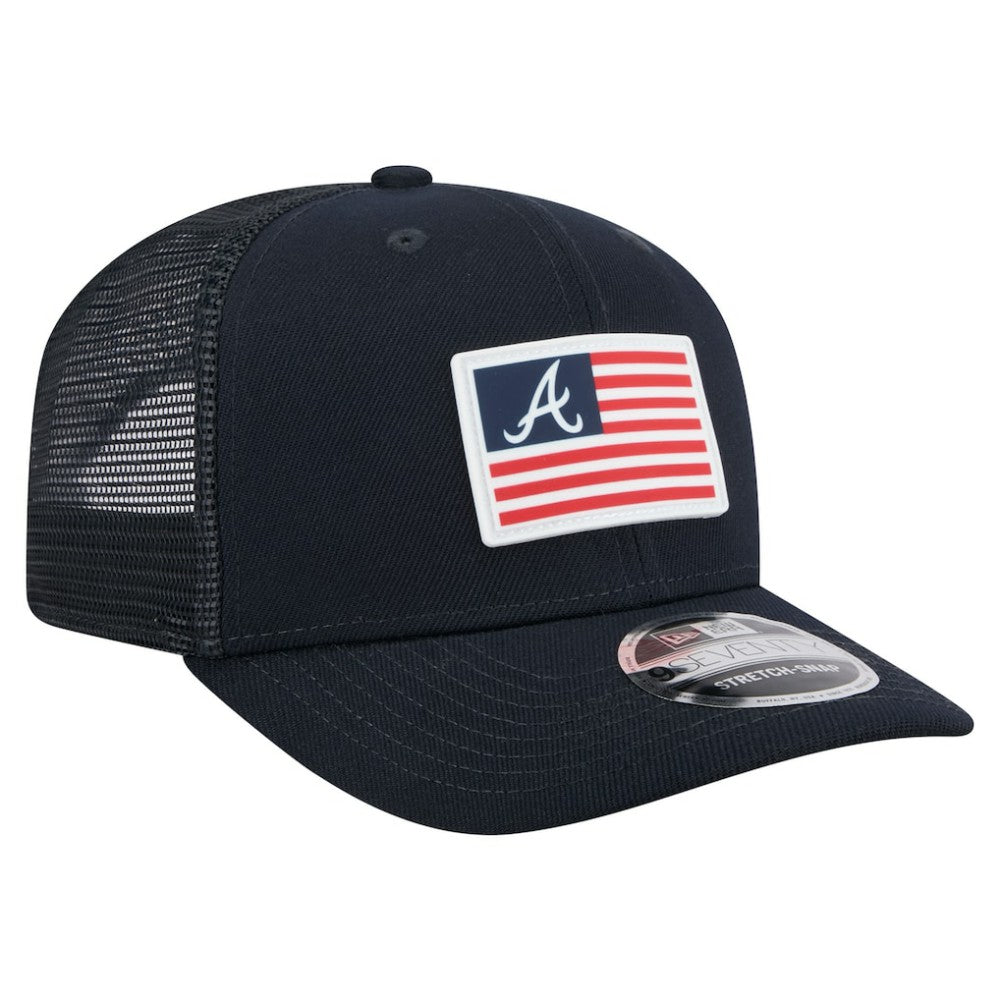 Atlanta Braves Flag 9SEVENTY Stretch-Snap Hat Navy