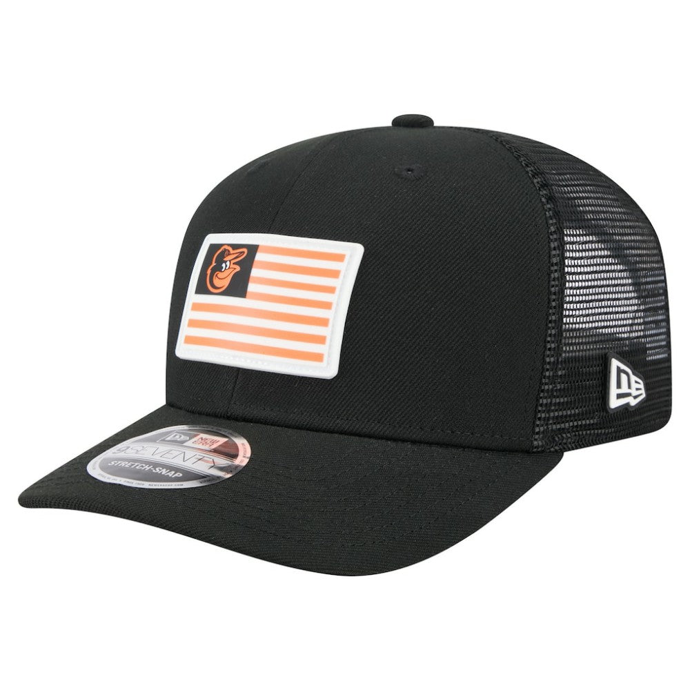 Baltimore Orioles Flag 9SEVENTY Stretch-Snap Hat Black