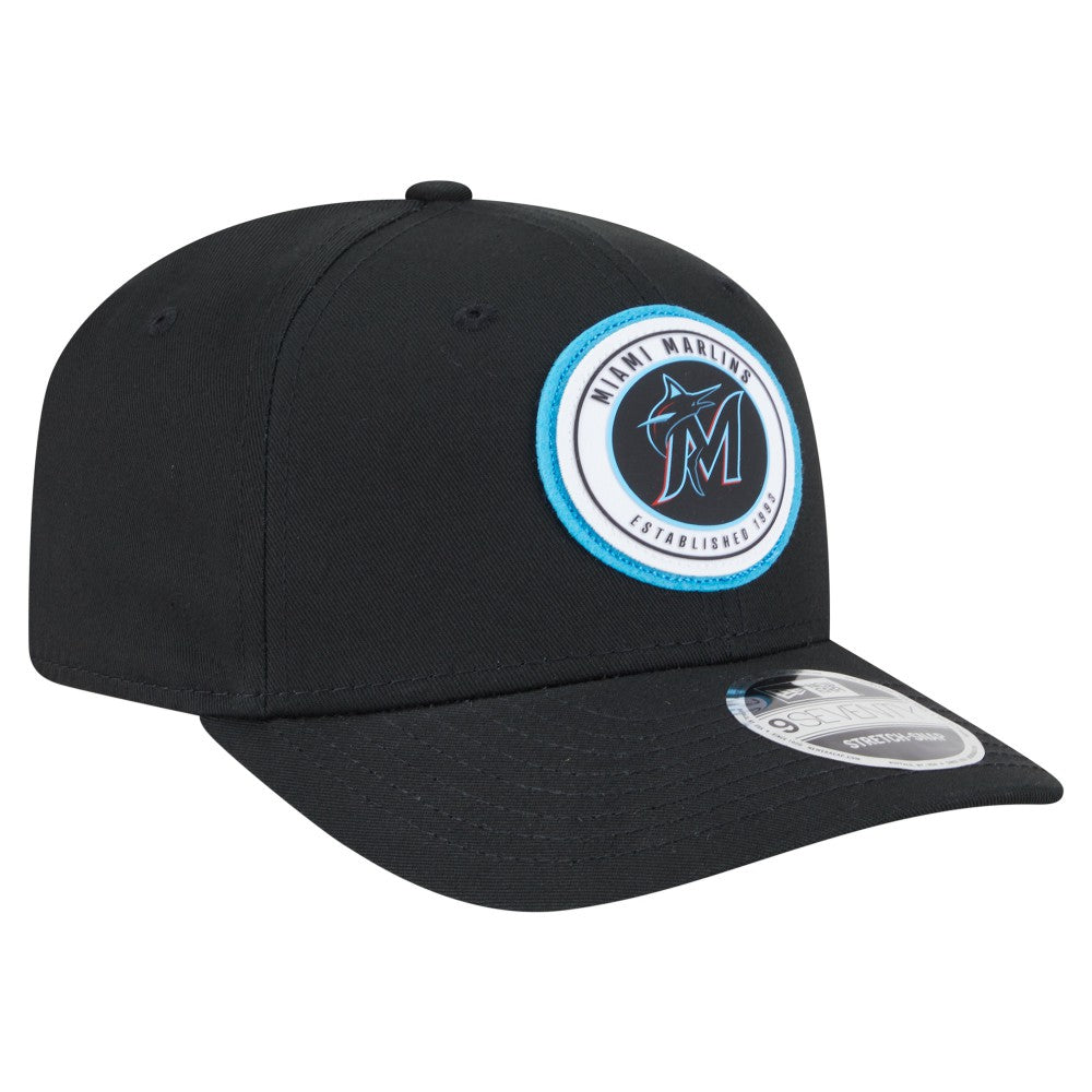 Miami Marlins Circle Patch 9SEVENTY Stretch-Snap Hat Black