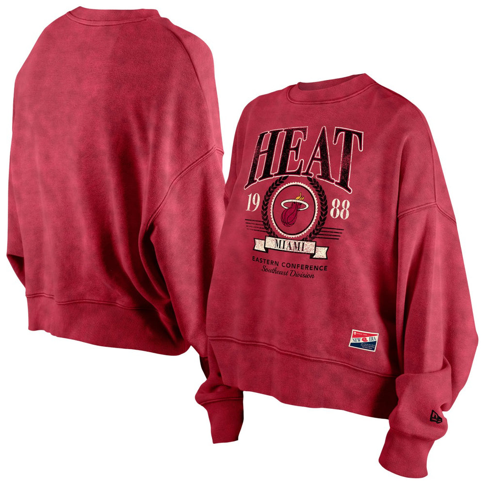 Miami Heat Women's Throwback Vintage Enzyme Wash Oversized Boxy Pullover Sweatshirt - Red cheap