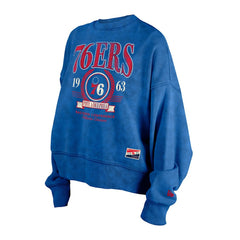 Philadelphia 76ers Women's Throwback Vintage Enzyme Wash Oversized Boxy Pullover Sweatshirt - Royal cheap