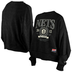 Brooklyn Nets Women's Throwback Vintage Enzyme Wash Oversized Boxy Pullover Sweatshirt - Black sale