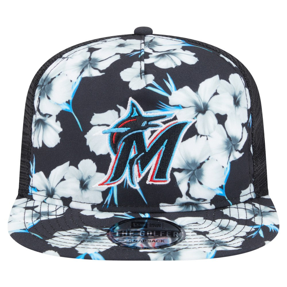 Miami Marlins Adventure Pattern Golfer Trucker Snapback Hat Black