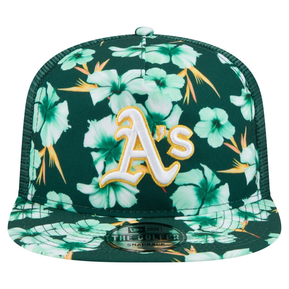 Athletics Adventure Pattern Golfer Trucker Snapback Hat Green
