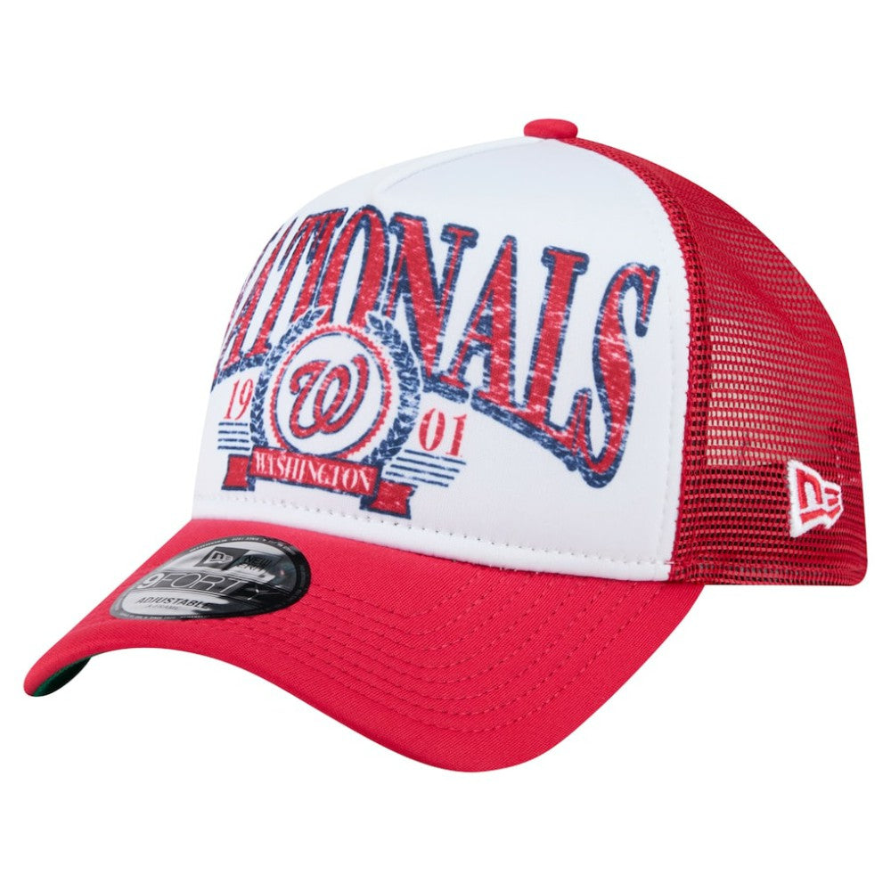 Washington Nationals Distressed 9FORTY A-Frame Adjustable Trucker Hat Red