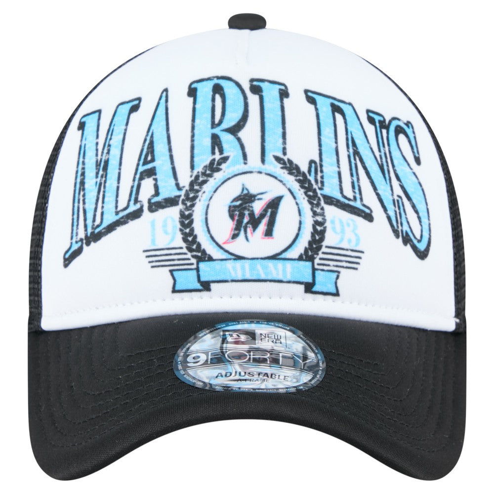 Miami Marlins Distressed 9FORTY A-Frame Adjustable Trucker Hat Black