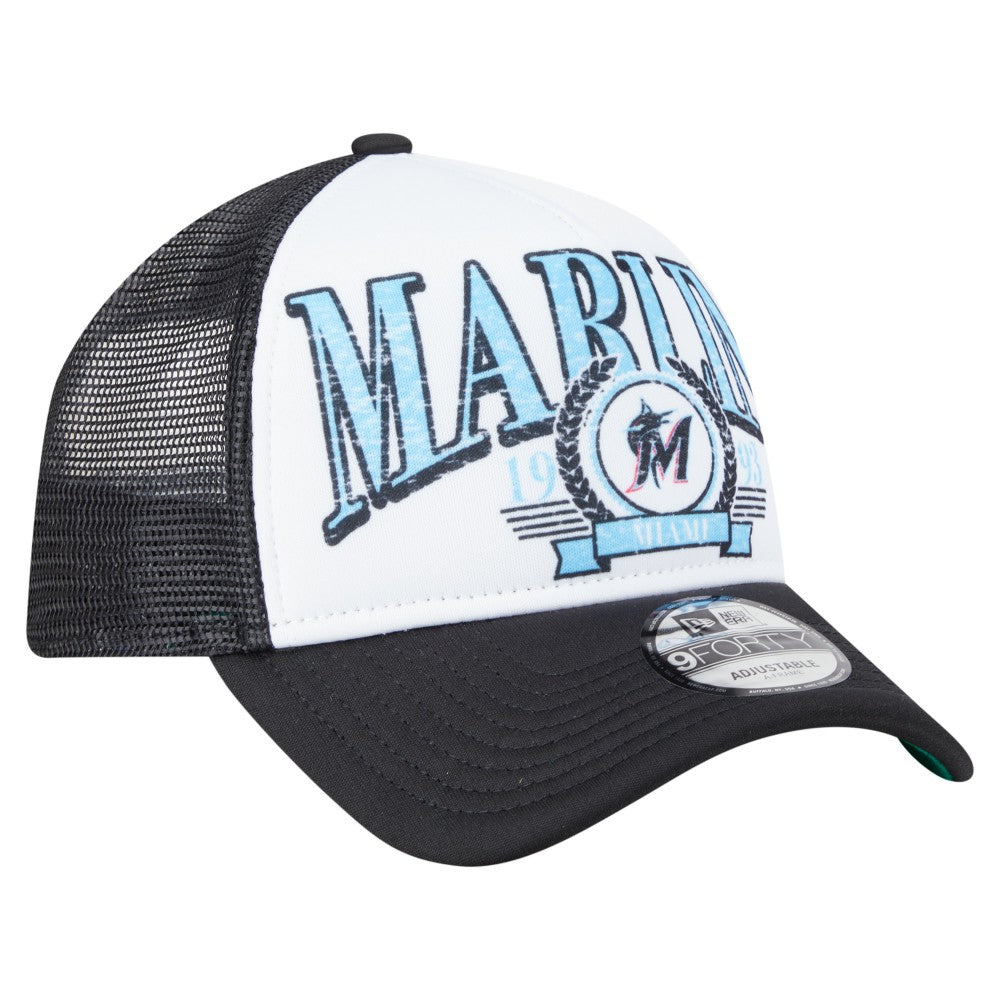 Miami Marlins Distressed 9FORTY A-Frame Adjustable Trucker Hat Black