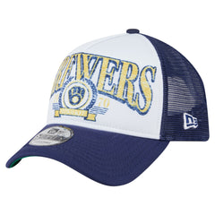 Milwaukee Brewers Distressed 9FORTY A-Frame Adjustable Trucker Hat White