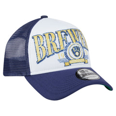 Milwaukee Brewers Distressed 9FORTY A-Frame Adjustable Trucker Hat White