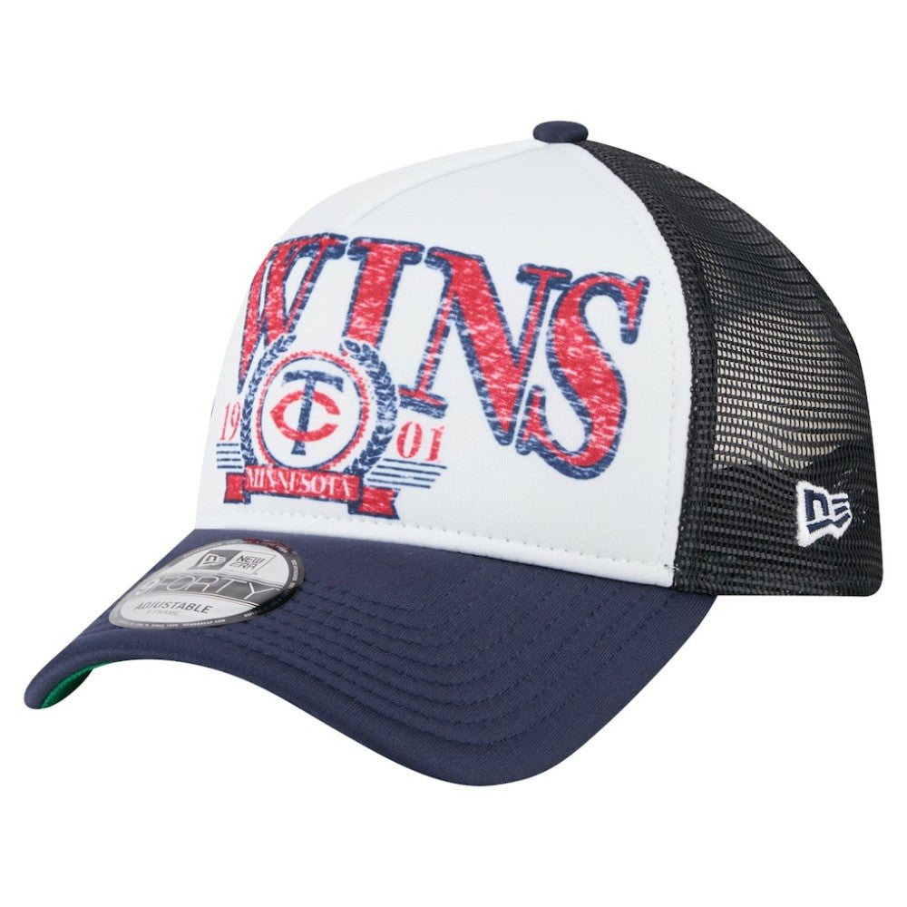 Minnesota Twins Distressed 9FORTY A-Frame Adjustable Trucker Hat White/Navy