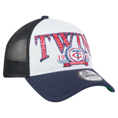 Minnesota Twins Distressed 9FORTY A-Frame Adjustable Trucker Hat White/Navy