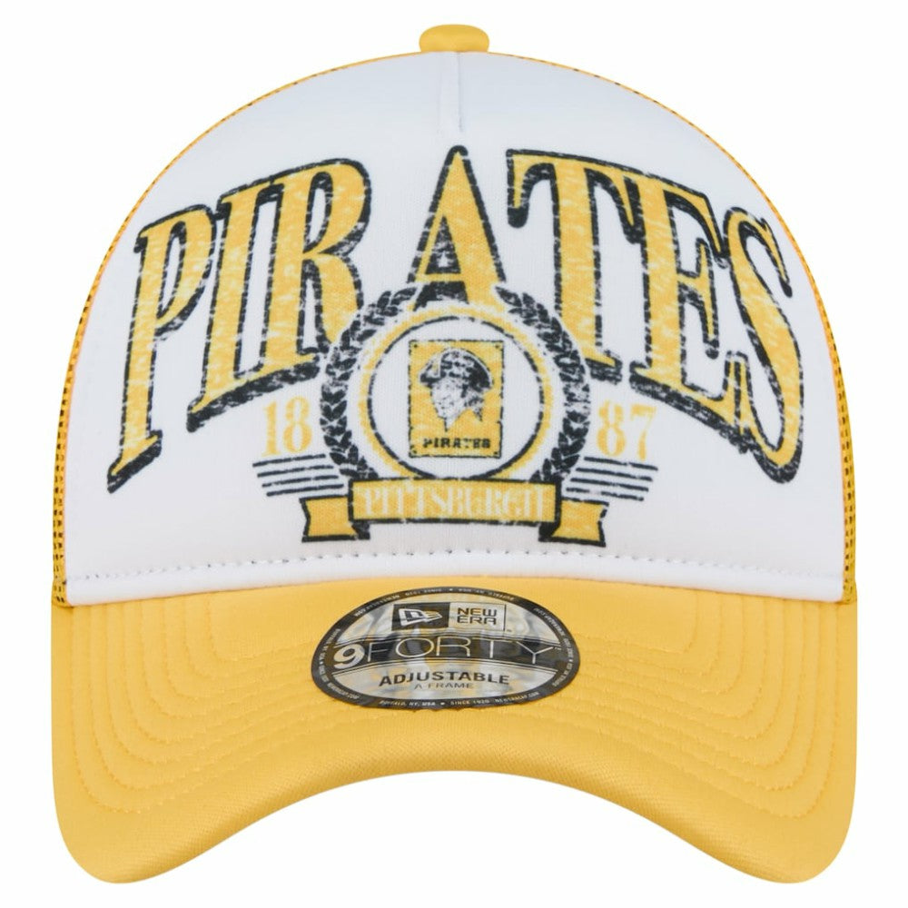 Pittsburgh Pirates Distressed 9FORTY A-Frame Adjustable Trucker Hat White/Gold
