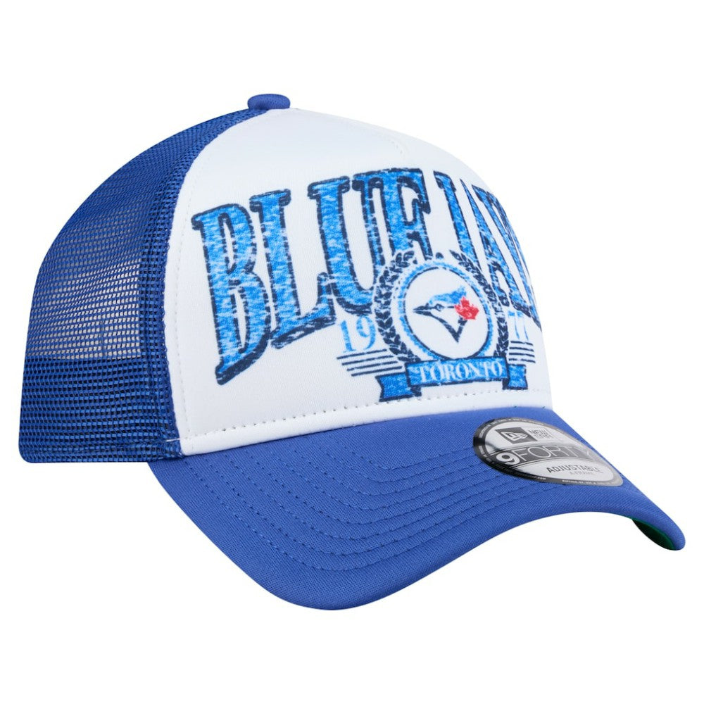 Toronto Blue Jays Distressed 9FORTY A-Frame Adjustable Trucker Hat White/Royal