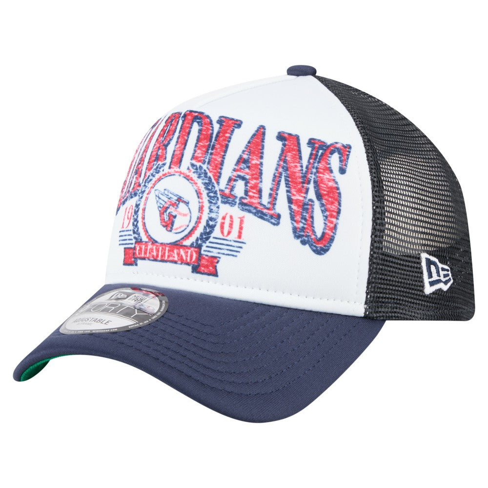 Cleveland Guardians Distressed 9FORTY A-Frame Adjustable Trucker Hat White/Navy