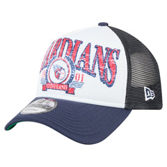 Cleveland Guardians Distressed 9FORTY A-Frame Adjustable Trucker Hat White/Navy