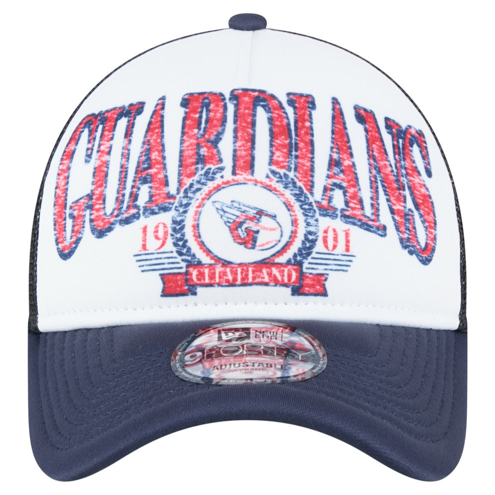 Cleveland Guardians Distressed 9FORTY A-Frame Adjustable Trucker Hat White/Navy