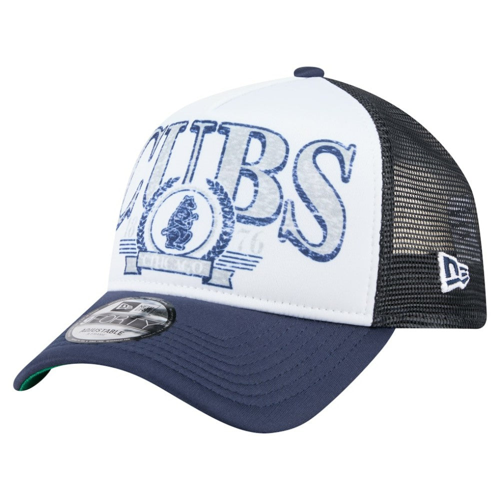 Chicago Cubs Distressed 9FORTY A-Frame Adjustable Trucker Hat White/Navy