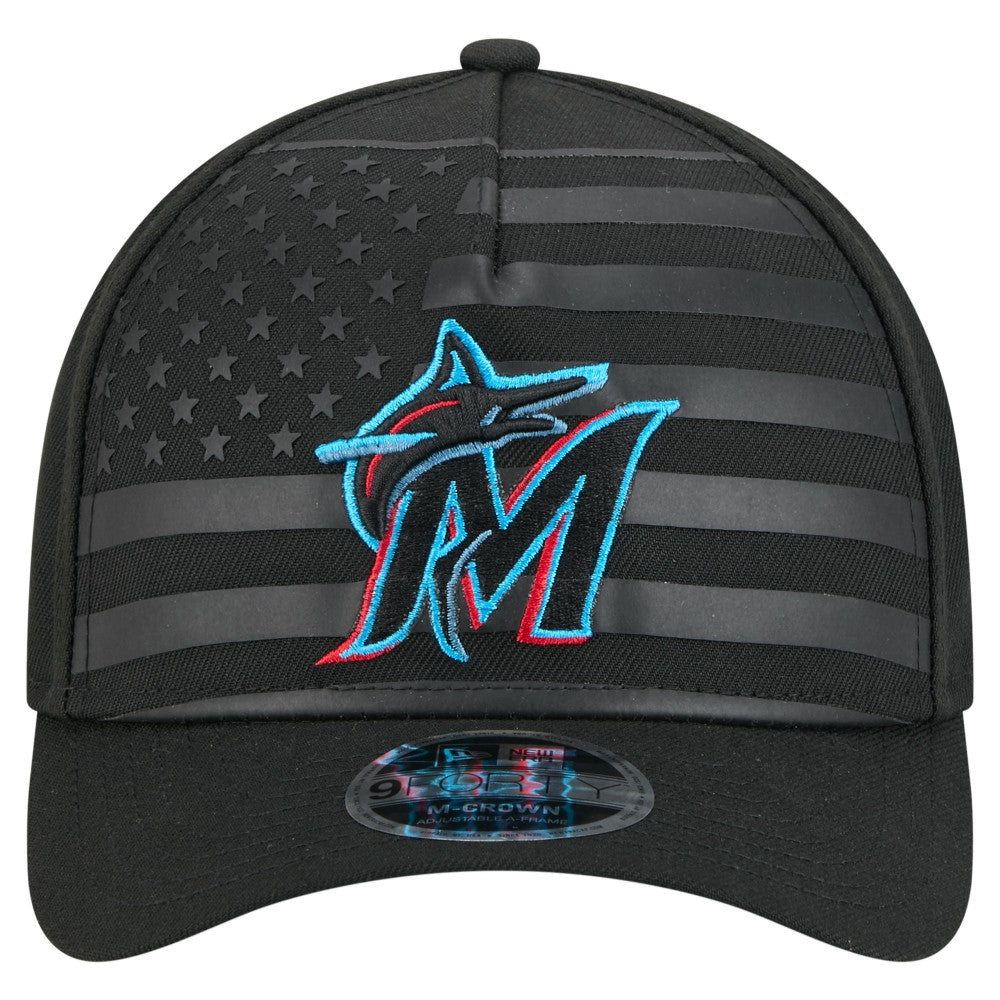 Miami Marlins American Flag 9FORTY M-Crown A-Frame Adjustable Hat Black