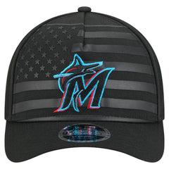 Miami Marlins American Flag 9FORTY M-Crown A-Frame Adjustable Hat Black