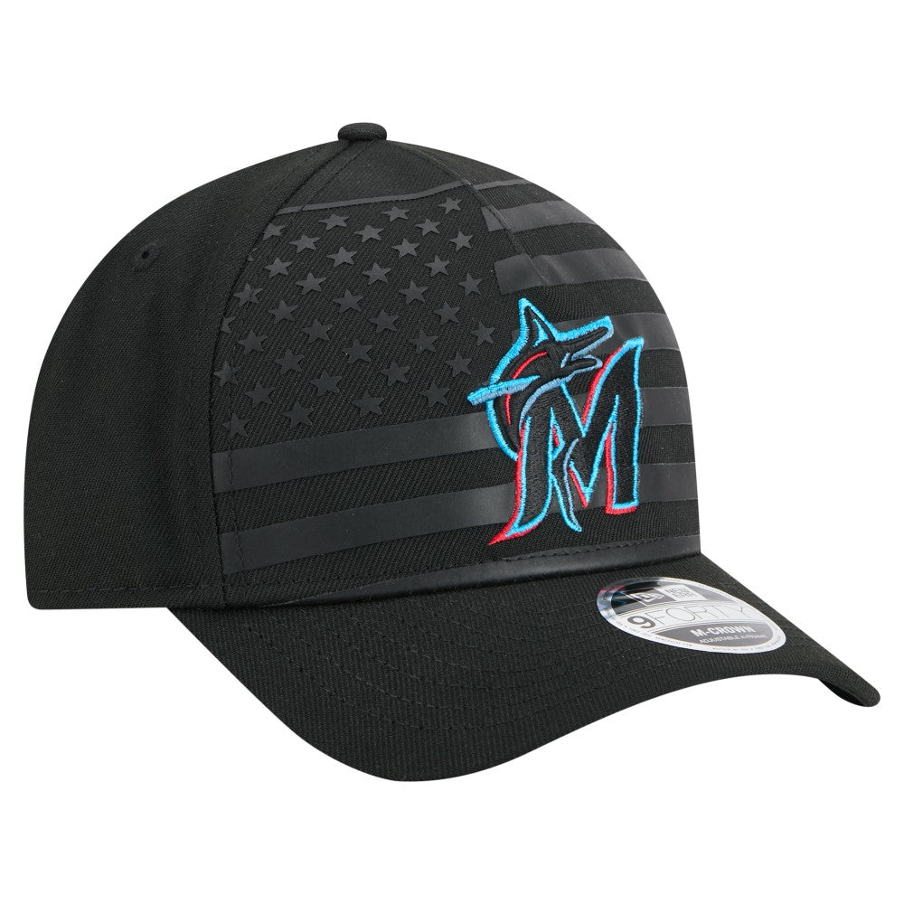 Miami Marlins American Flag 9FORTY M-Crown A-Frame Adjustable Hat Black