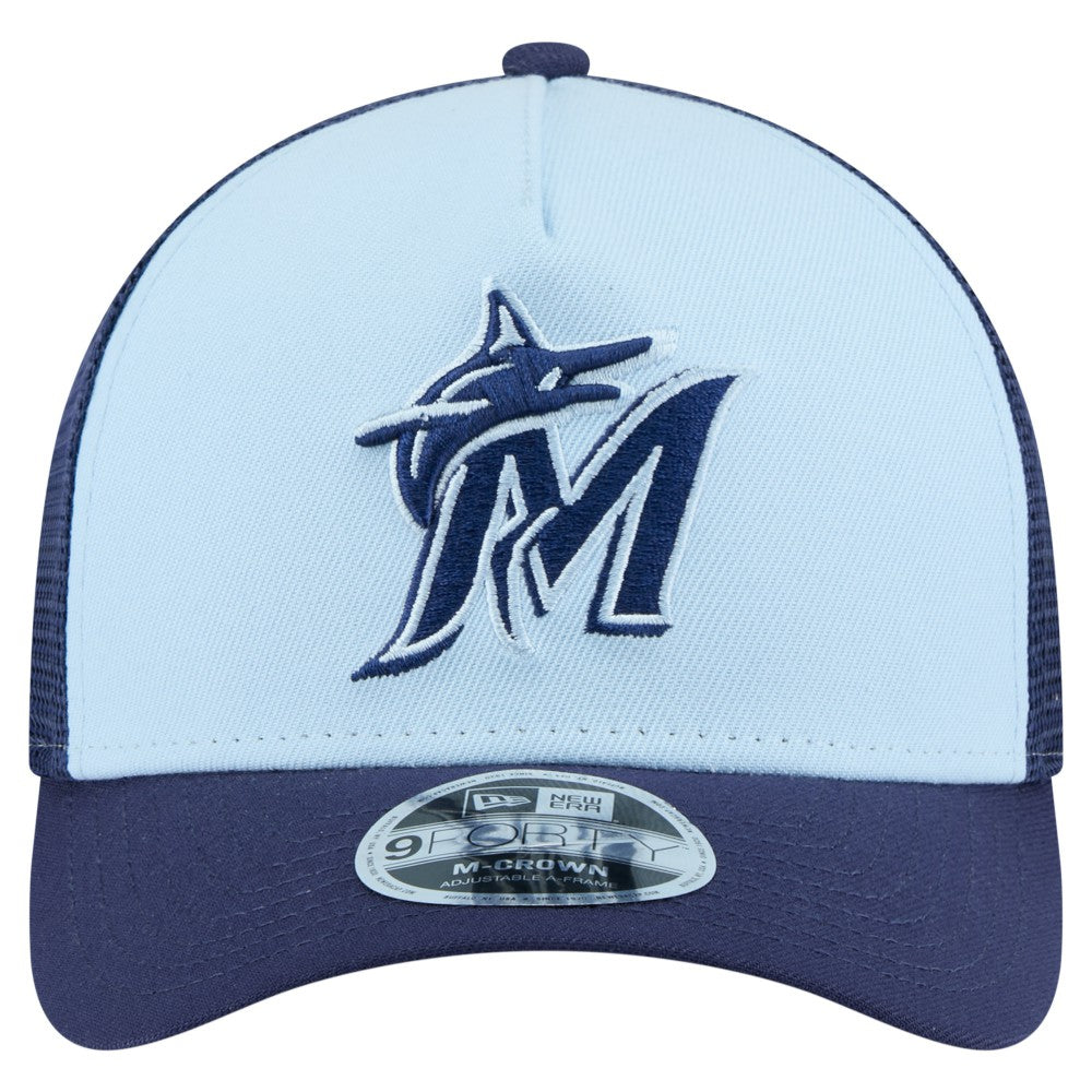 Miami Marlins 2-Tone Color Pack 9FORTY M-Crown A-Frame Adjustable Hat Light Blue/Navy
