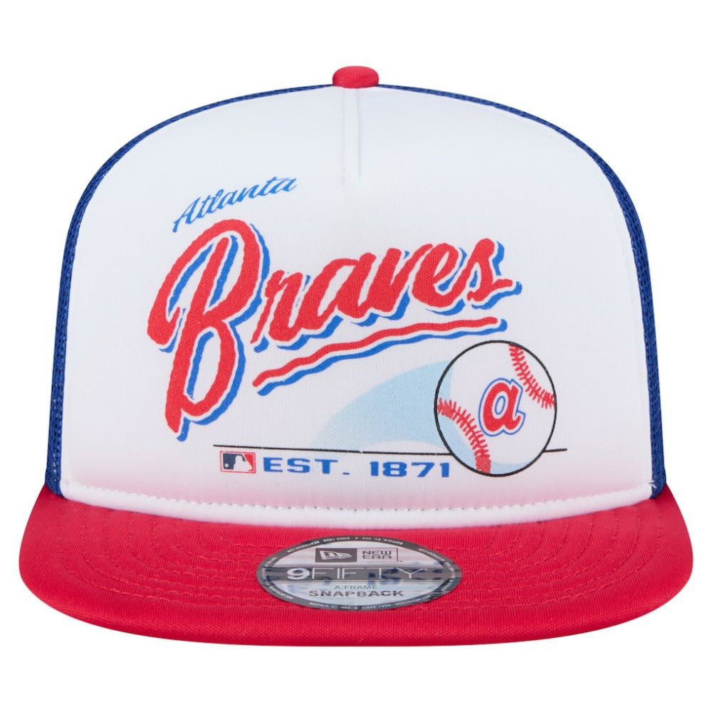 Atlanta Braves Retro Script Trucker 9FIFTY Snapback Hat White/Red