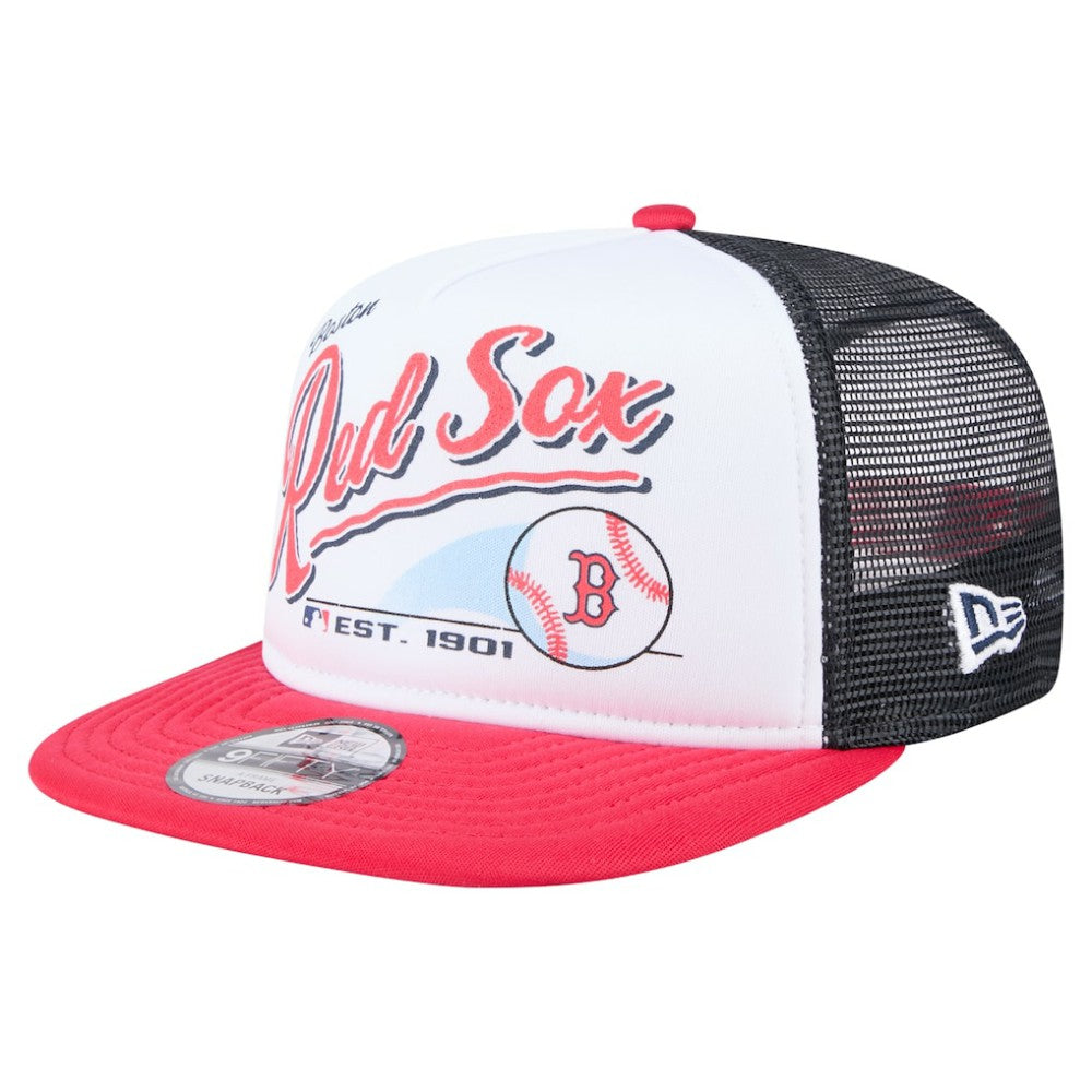 Boston Red Sox Retro Script Trucker 9FIFTY Snapback Hat White/Red