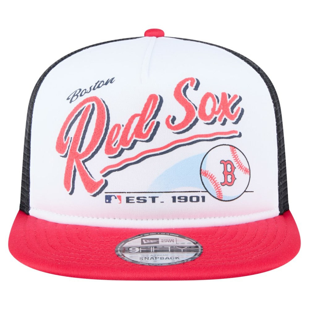 Boston Red Sox Retro Script Trucker 9FIFTY Snapback Hat White/Red