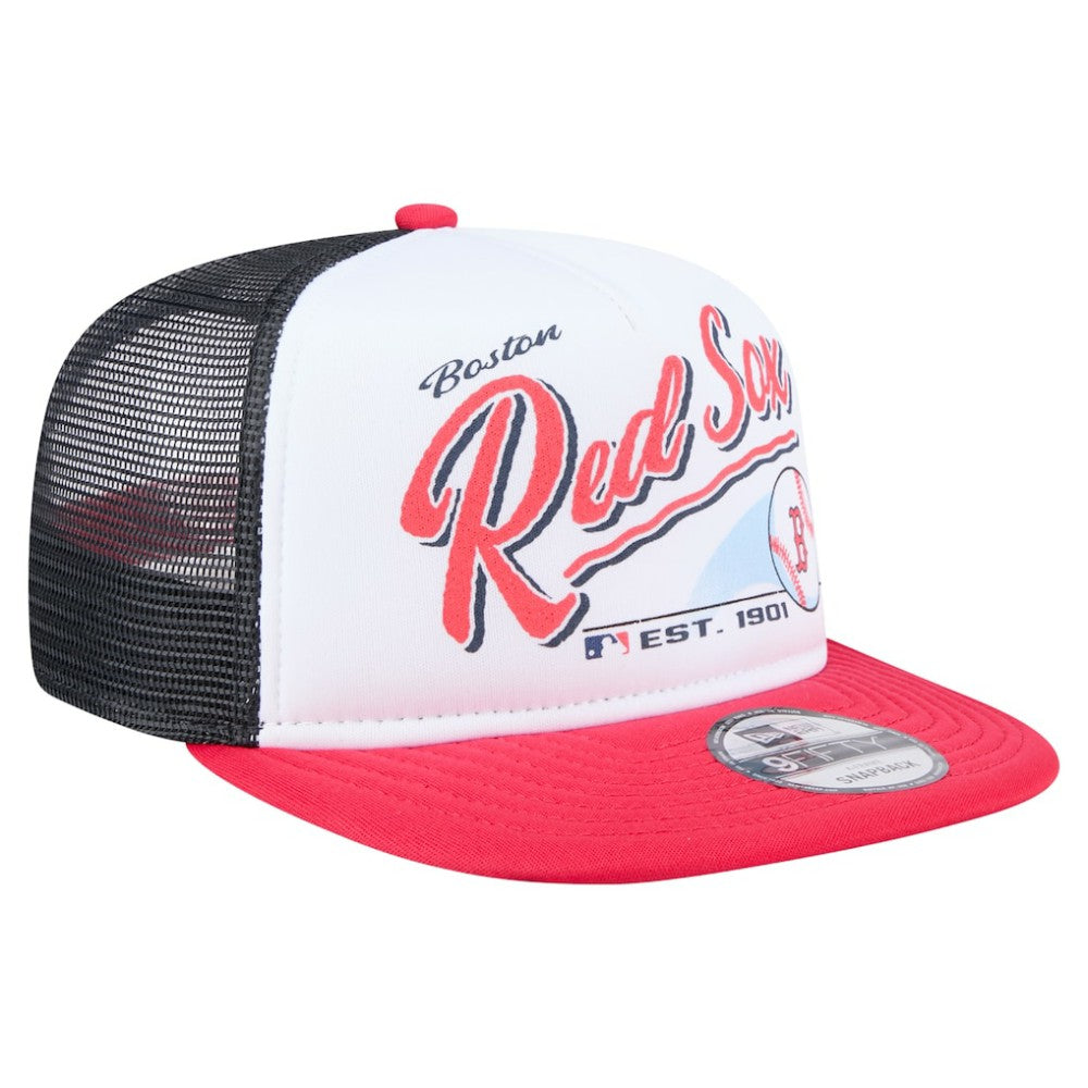 Boston Red Sox Retro Script Trucker 9FIFTY Snapback Hat White/Red