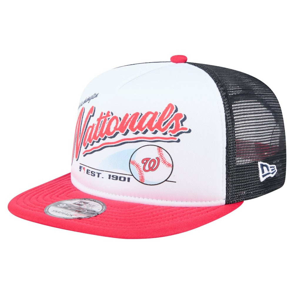 Washington Nationals Retro Script Trucker 9FIFTY Snapback Hat White/Red