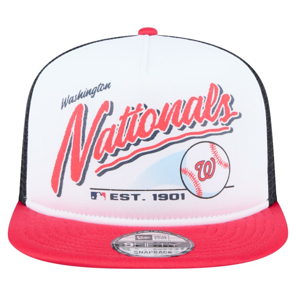 Washington Nationals Retro Script Trucker 9FIFTY Snapback Hat White/Red