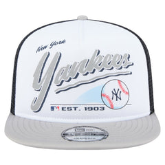New York Yankees Retro Script Trucker 9FIFTY Snapback Hat White/Gray