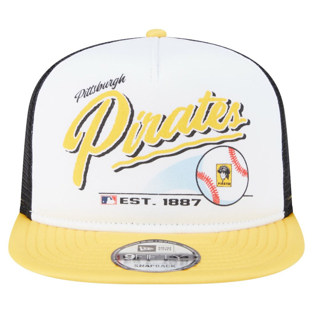 Pittsburgh Pirates Retro Script Trucker 9FIFTY Snapback Hat White/Gold