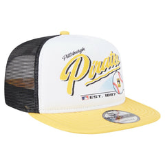 Pittsburgh Pirates Retro Script Trucker 9FIFTY Snapback Hat White/Gold