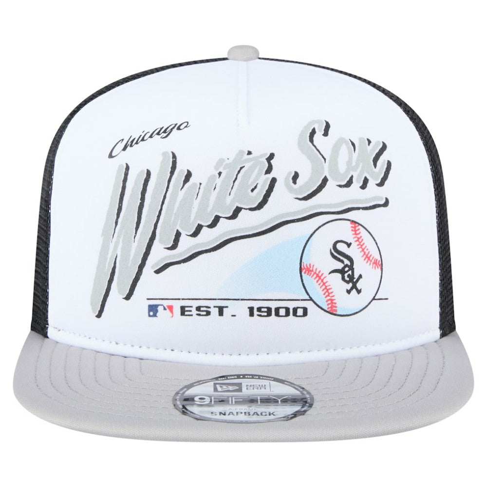 Chicago White Sox Retro Script Trucker 9FIFTY Snapback Hat White/Gray