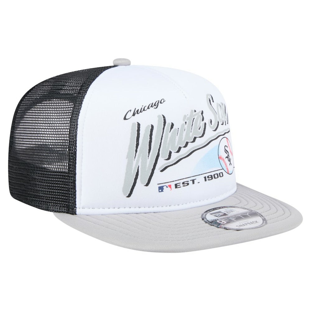 Chicago White Sox Retro Script Trucker 9FIFTY Snapback Hat White/Gray
