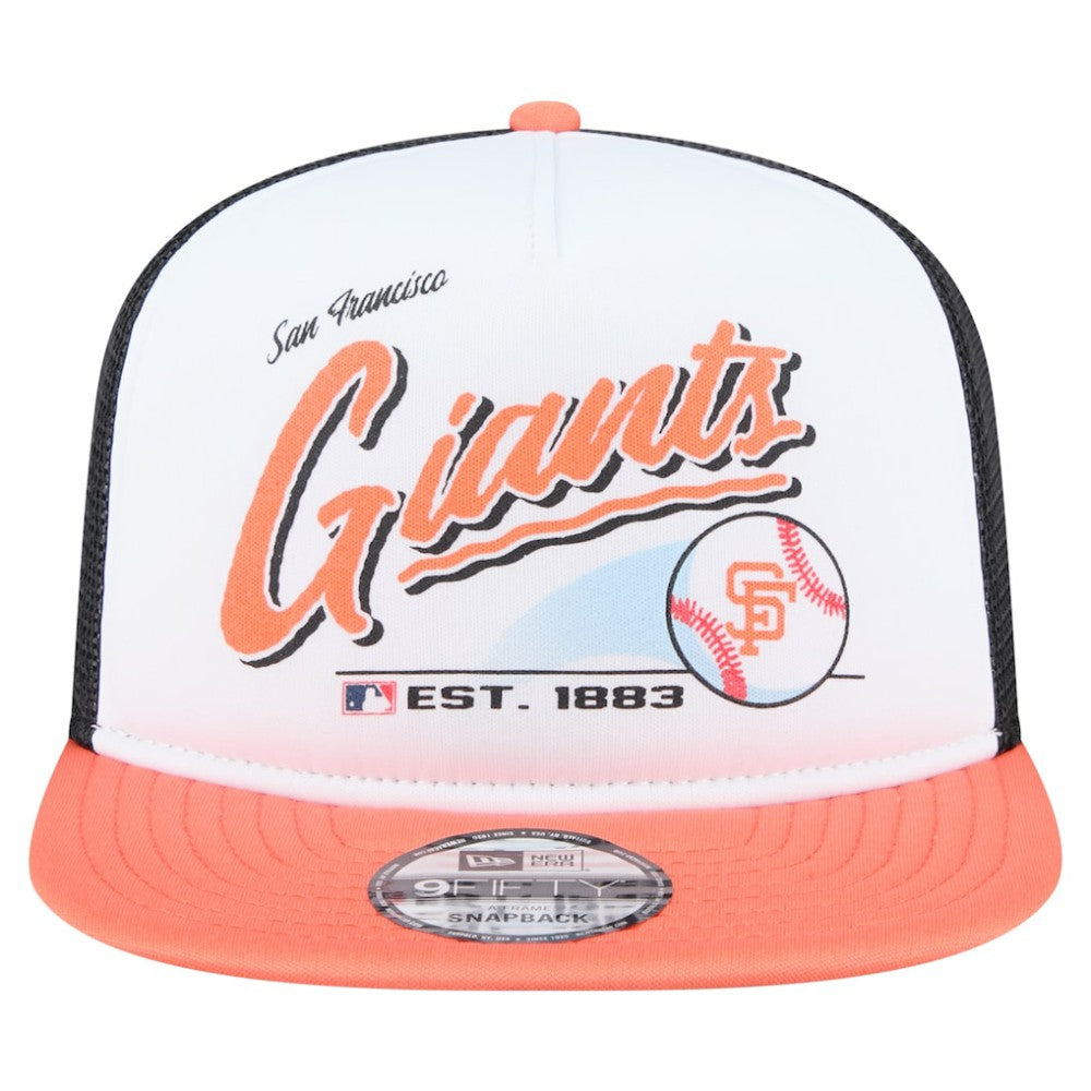 San Francisco Giants Retro Script Trucker 9FIFTY Snapback Hat White/Orange
