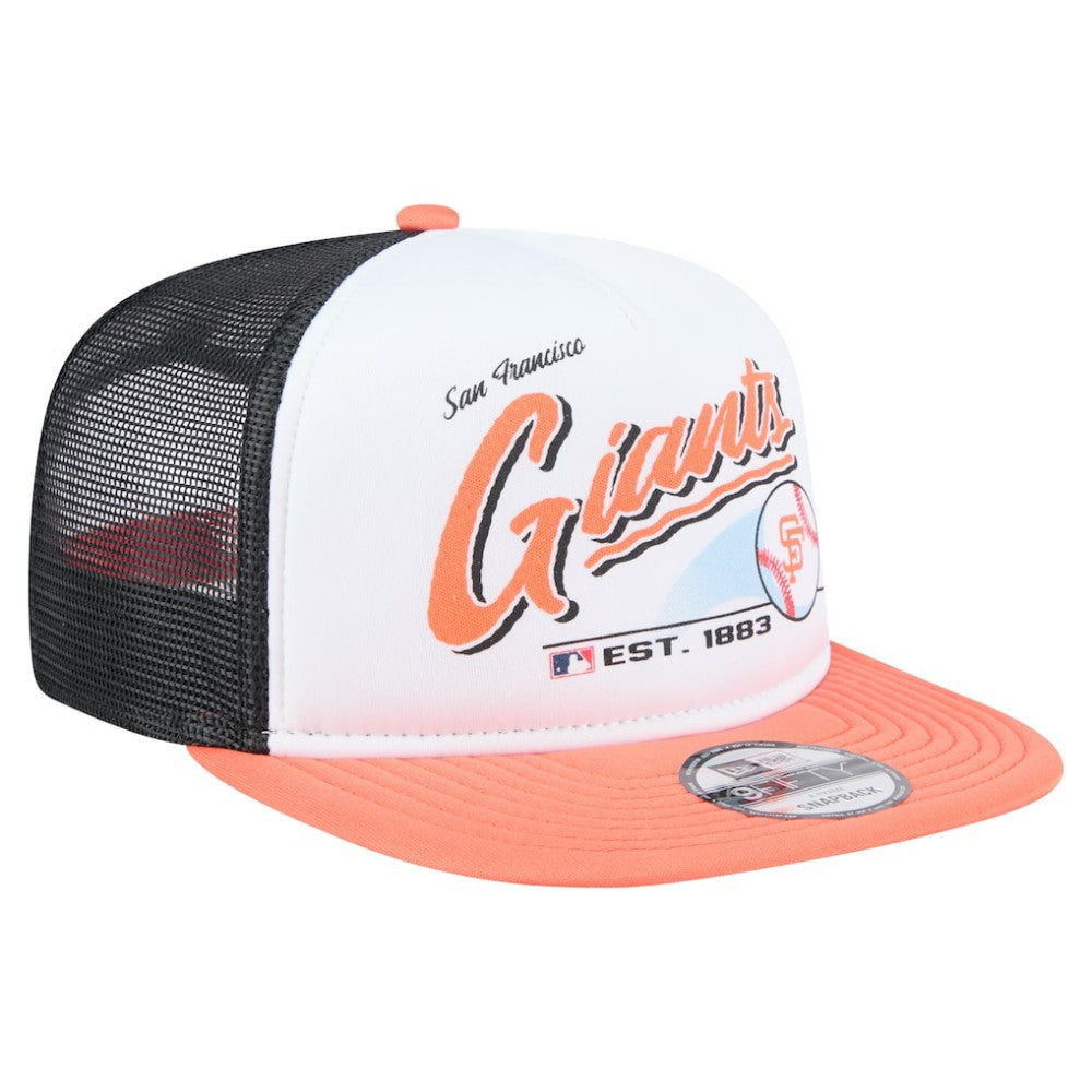 San Francisco Giants Retro Script Trucker 9FIFTY Snapback Hat White/Orange