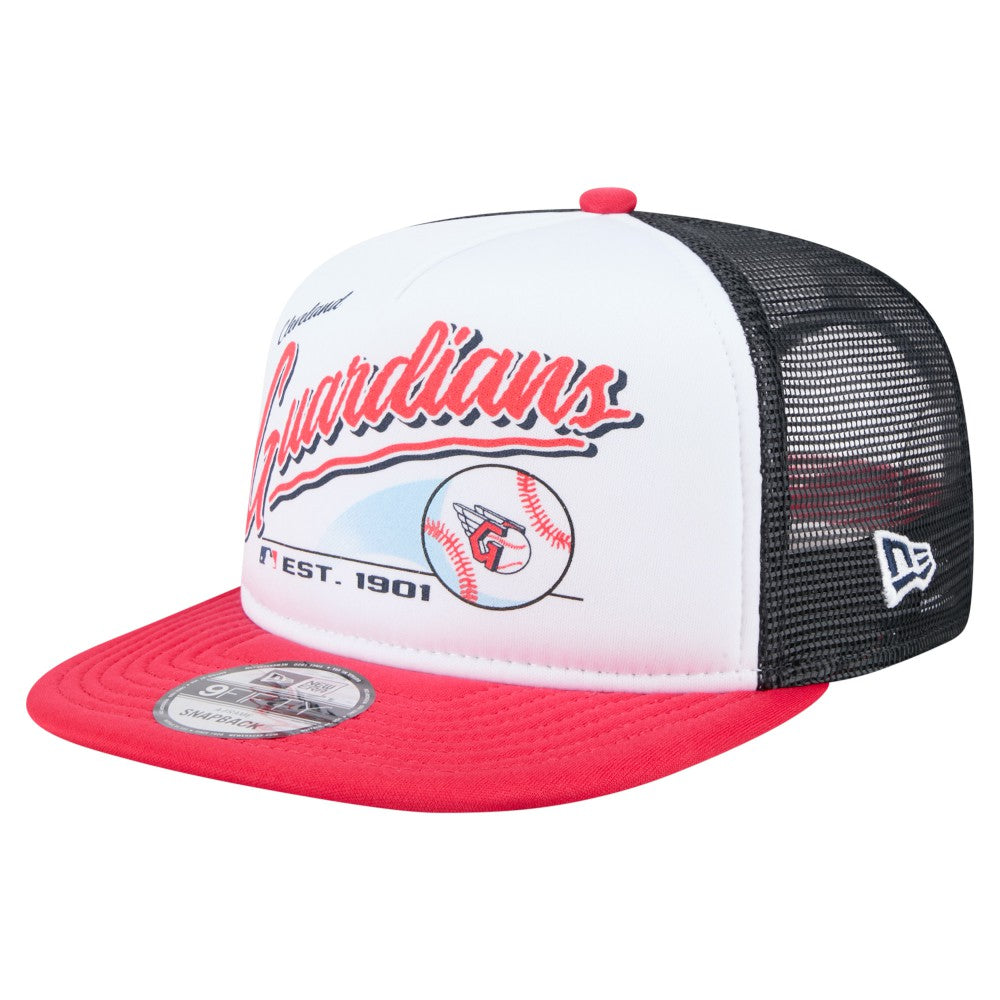 Cleveland Guardians Retro Script Trucker 9FIFTY Snapback Hat White/Red