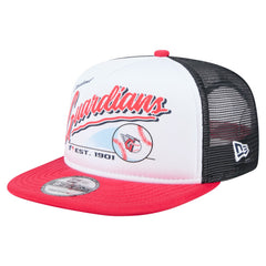 Cleveland Guardians Retro Script Trucker 9FIFTY Snapback Hat White/Red