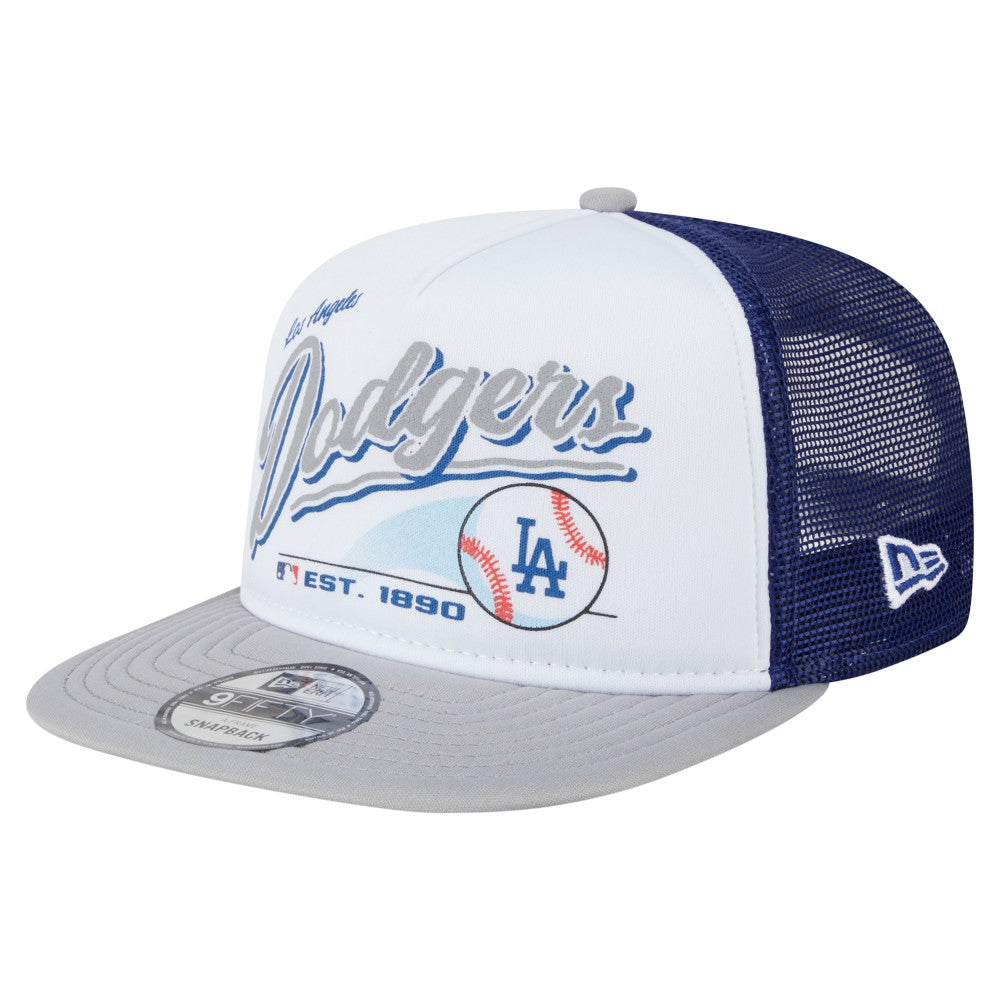 Los Angeles Dodgers Retro Script Trucker 9FIFTY Snapback Hat White/Gray