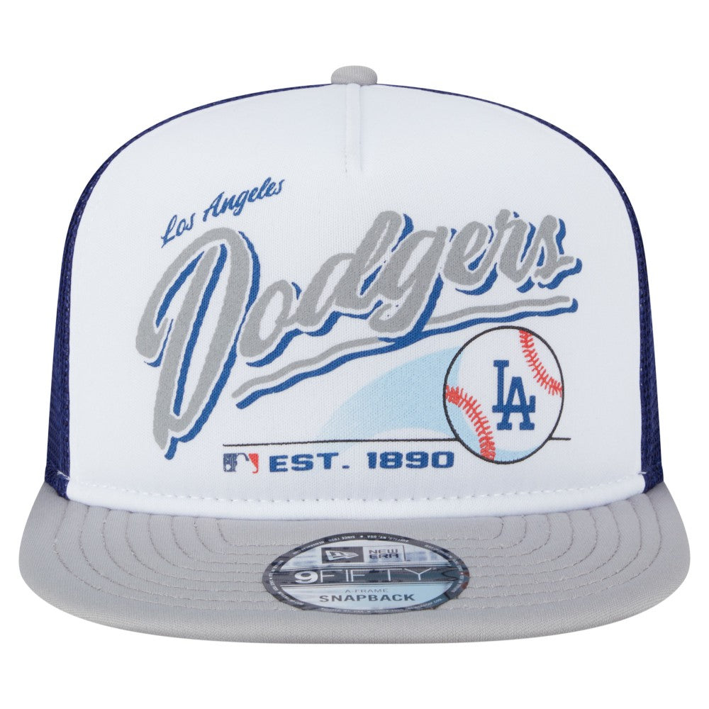 Los Angeles Dodgers Retro Script Trucker 9FIFTY Snapback Hat White/Gray