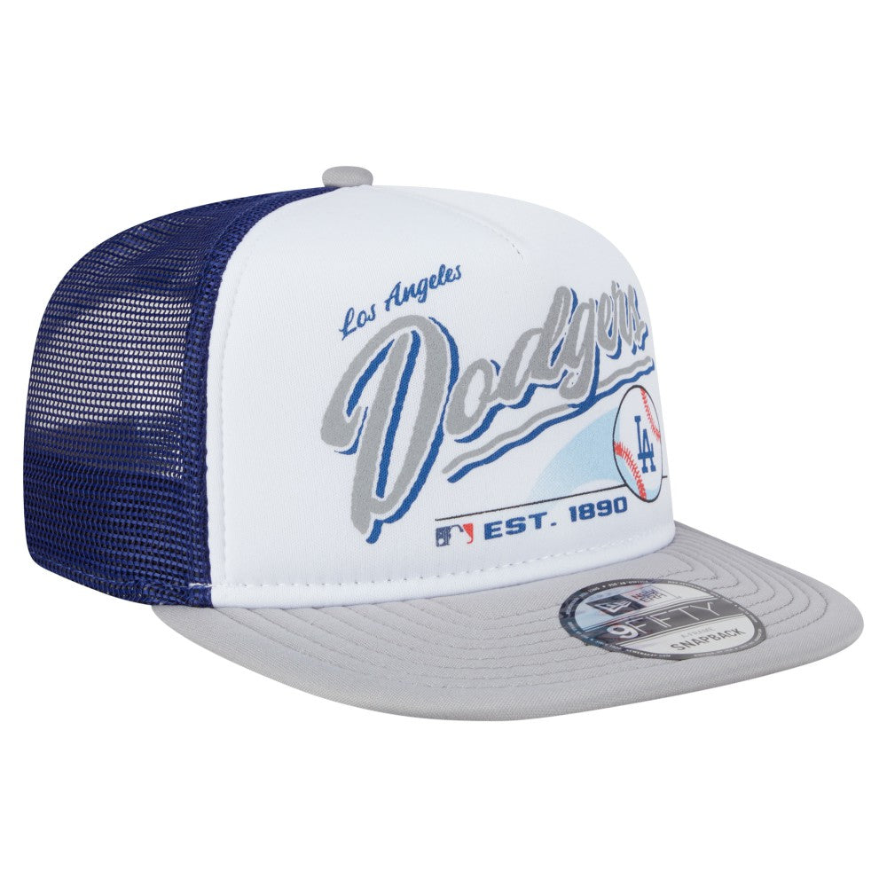 Los Angeles Dodgers Retro Script Trucker 9FIFTY Snapback Hat White/Gray